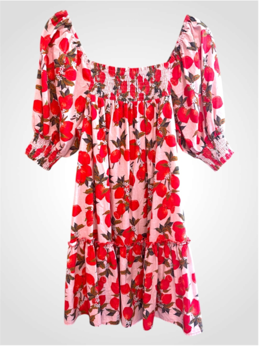Easel Fruit Print Babydoll Mini Dress in Red Size S